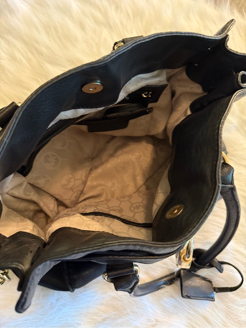 Michael Kors Black Leather Satchel with Gold-Tone Accents - Picture 4 of 7